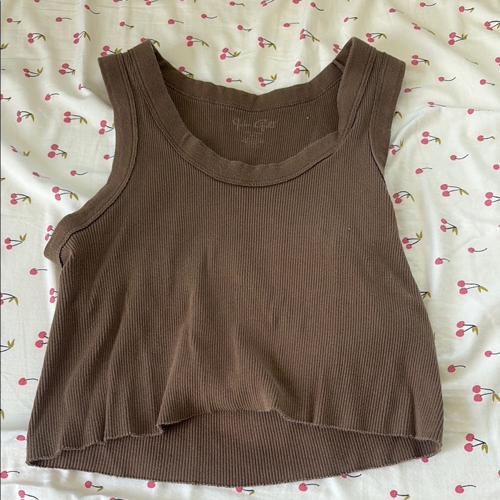 Brown Sleeveless Ribbed Top
